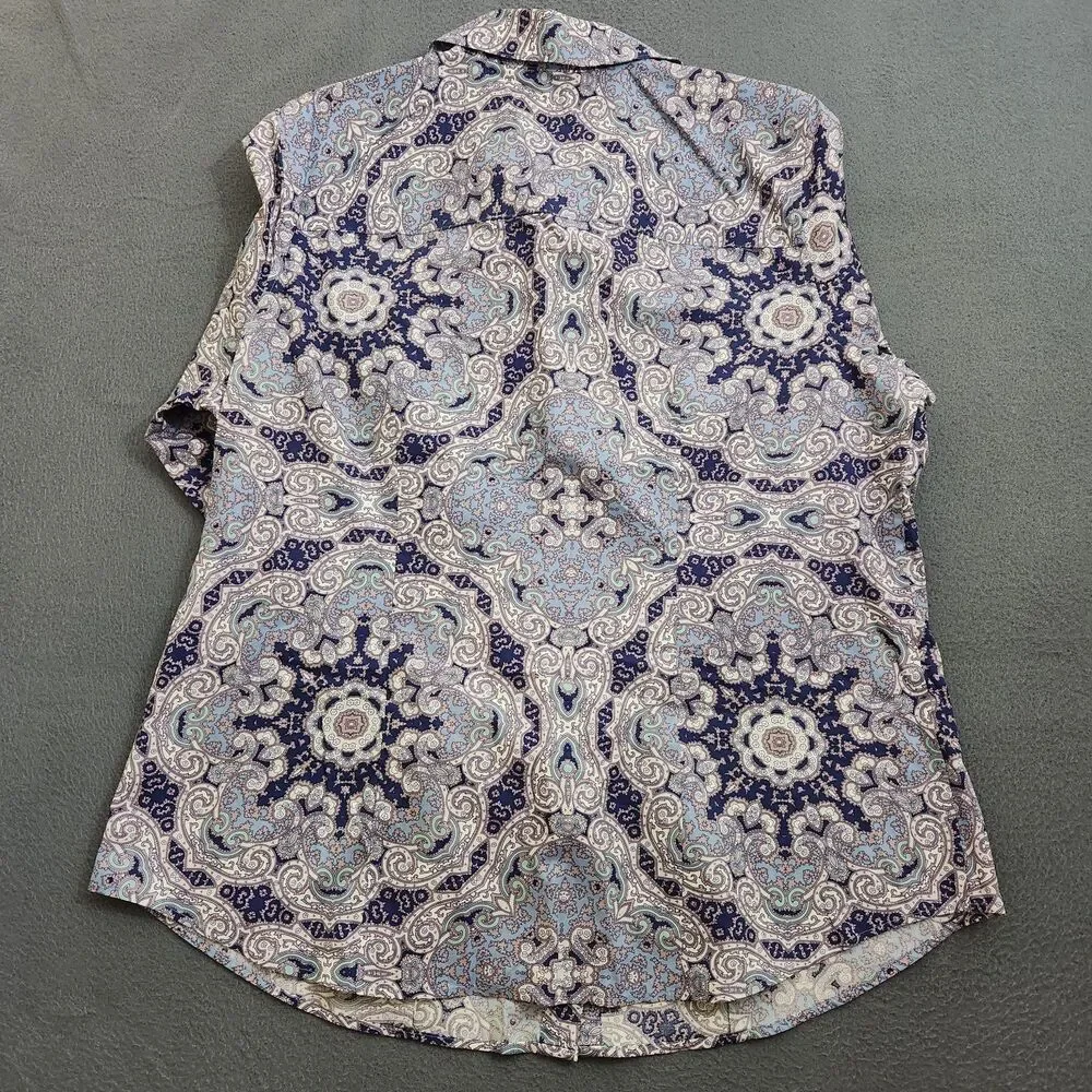 Chico’s Wome 2 US L Purple Paisley Button Up No Iron Blouse Shirt - Picture 2 of 11